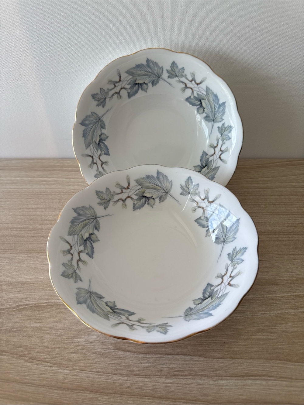 Royal Albert Silver Maple Bowls Set of 2 • 6.25” Bone China